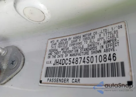 2004 Acura Rsx из США, поврежденный, VIN JH4DC54874S010846